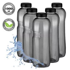 5 Stück Tritan Trinkflasche 1 Liter Wasserflasche Flasche Kavodrink schwarz - Bild 1 von 7