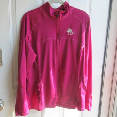 Jaqueta atlética feminina tamanho XL rosa tem logotipo com zíper bordado no peito em excelente estado usado - Imagem 1 de 4