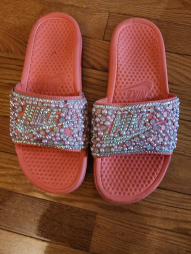 Nike da donna Bling taglia 10 arancione slide con strass multicolori personalizzati