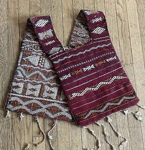 Vintage Marokkanische Marokko Berber Rot Wolle Satteltasche Handgewebt Textil - Bild 1 von 13