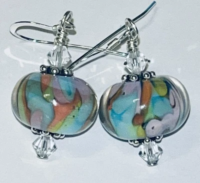 纯银施华洛世奇水晶和灯饰耳环 - 棉糖果独一无二 — 第 1/4 张图片