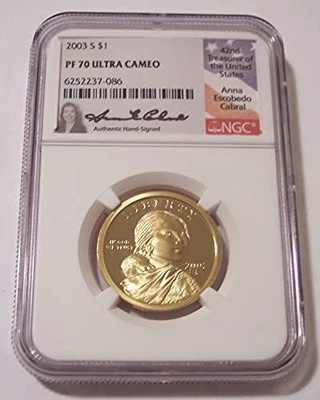 2003 S Sacagawea Native American Dollar Proof PF70 UC NGC Cabral Signed Label - Image 1 of 2