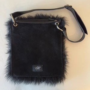 UGG Australia-Negro Mongol Piel de Oveja-Peludo Bandolera Bolso Cartera-Cierre de Cremallera - Imagen 1 de 14