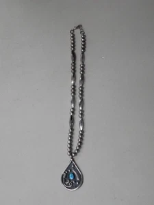 Vintage Sterlingsilber Türkis Indianer Anhänger Perlenkette - Bild 1 von 8