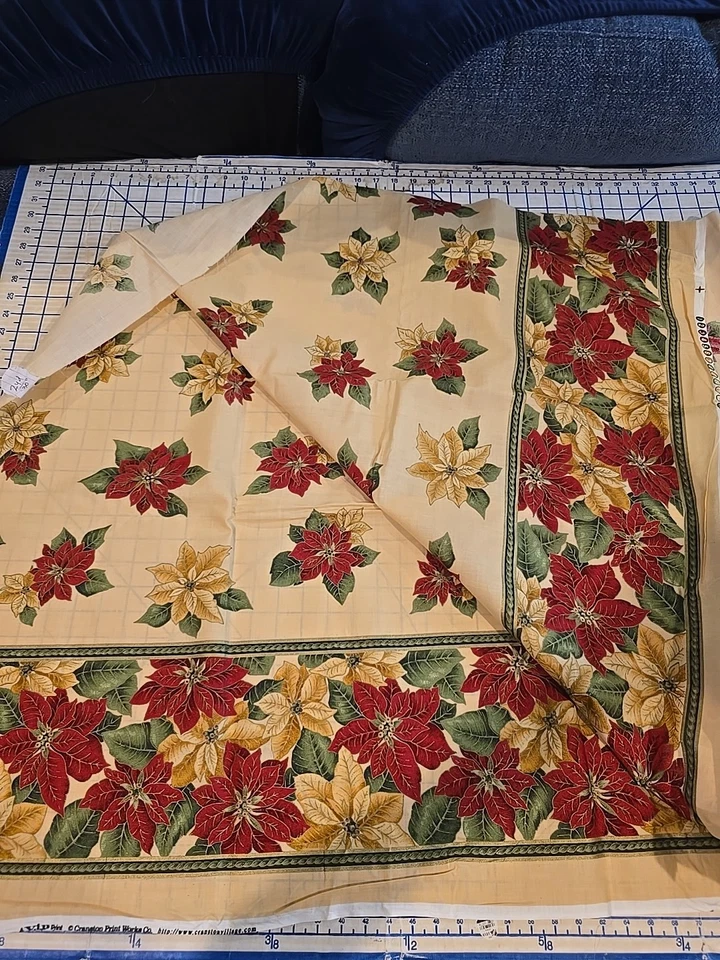 Christmas Poinsettia Decorative Fabric Border Print Fabric, Cranston VIP,... - Image 1 of 4