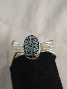 Carolyn Pollack Sterling Silver Roderick and Marilyn Tenorio Inlay Cuff Bracelet - Picture 1 of 7