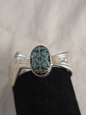 Carolyn Pollack Sterling Silver Roderick and Marilyn Tenorio Inlay Cuff Bracelet - Image 1 of 4