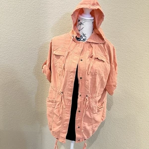 Torrid Utility Jacket Women’s Hooded Coral Drawstring Pockets Lightweight Sz 0 - Picture 1 of 8