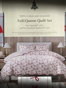 Conjunto de edredón completo/reina de algodón de Navidad con arcos rojos y blancos Indigo Home - Imagen 1 de 5