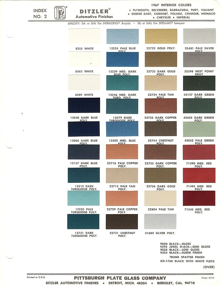 Dodge Charger 1967 Plymouth Fury Chrysler Imperial interior astillas de pintura (PPG) Foto 1 de 1