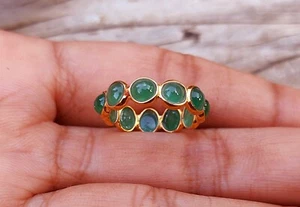 Natural Emerald Full Eternity Band Ring - 18k Solid Gold Handmade Band Ring - Picture 1 of 6