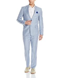 Ben Sherman 165955 Men's Slim Fit Chambray Blue Suit Sz. Pants 36S / Jacket 38S