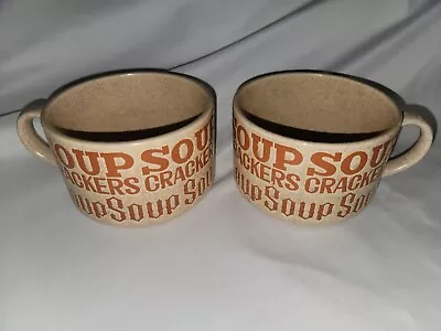 2 Vintage 1970's SOUP CRACKERS Ceramic Stoneware Mug Bowl + CHILI CROCK Japan • 39.99£