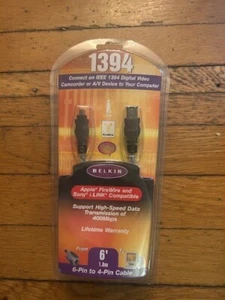 1394 Belkin 6 pin to 4 pin to Apple FireWire Cable 6 feet long - unopened - Afbeelding 1 van 2