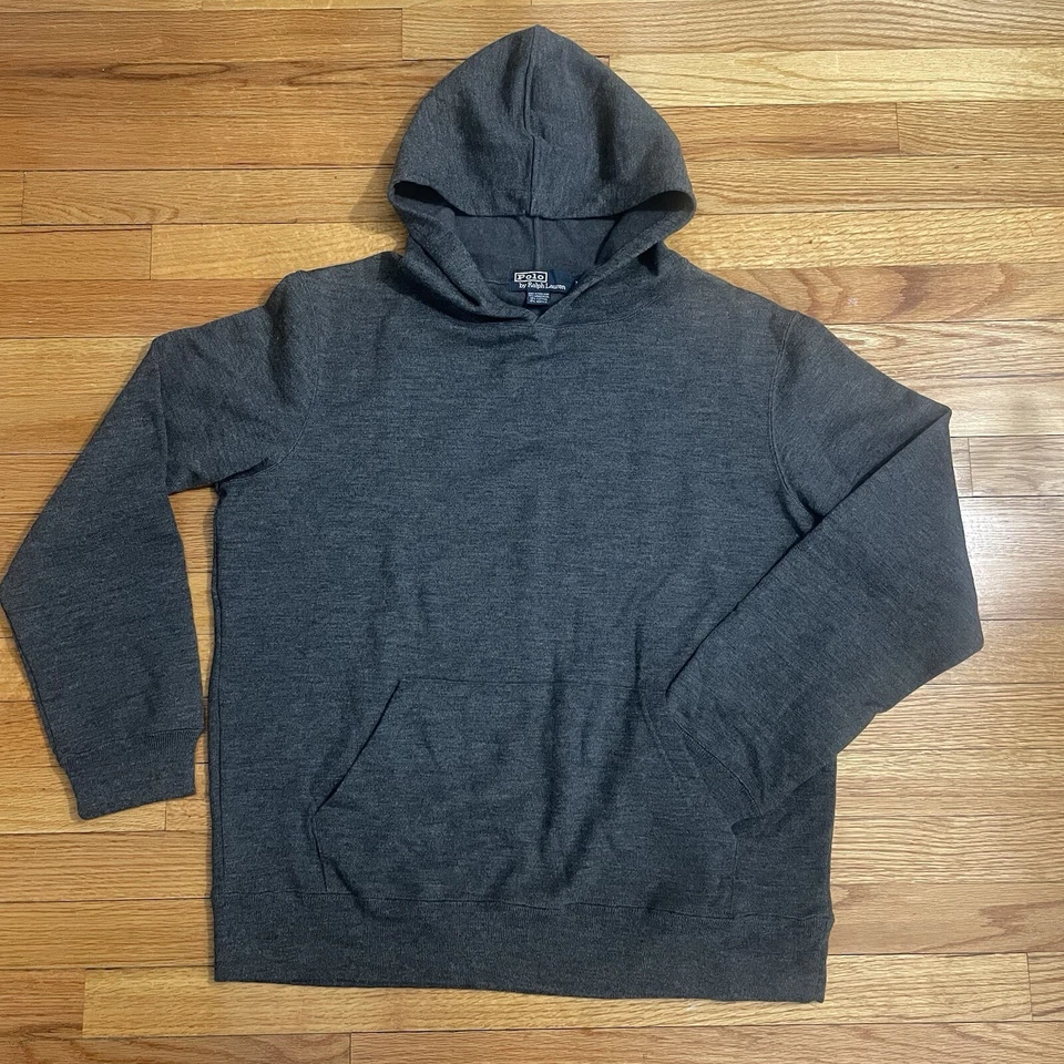 Sudadera con capucha vintage Polo Ralph Lauren para hombre suéter mediano gris mezcla de lana de cordero Foto 1 de 4