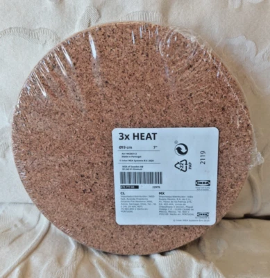 NEW IKEA Cork Trivets Heat 3 Pack Trivet Round 7" Diameter 19cm 870.777.00 NIP - Image 1 of 4