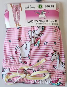 Jazzy Unicorn Women's Ladies Sleep Joggers w/ Pockets Size 3X (22W-24W) Pink NEW - Picture 1 of 3
