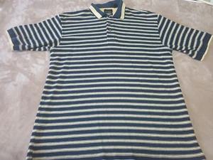 Vintage Greg Norman mens polo golf shirt LARGE Blue Yellow stripe cotton - Picture 1 of 5