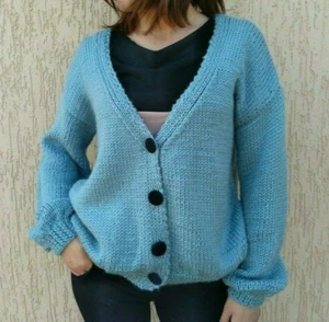 Chunky knit cardigan alpaca bomber jacket cable wool crop sweater oversize - Picture 1 of 6