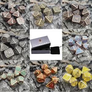 Metal Poly Dice Set - Dragon Scale (Select Colour) / D&D RPG 7 dice Dungeons &  - Picture 1 of 23