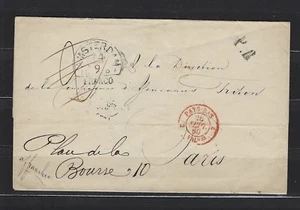 B&D:1860 Netherlands: stampless cover Amsterdam-Paris w/gorgeous Pays-Bas strike - Foto 1 di 2