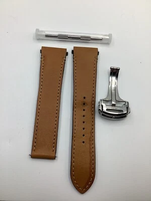 卡地亚 23 毫米蜂蜜棕色皮革快速释放表带 18 毫米部署扣 — 第 1/4 张图片