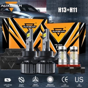 AUXBEAM H13 LED Headlights High Low Beam Bulb & H11 Fog Lamps Super Bright White - Foto 1 di 12