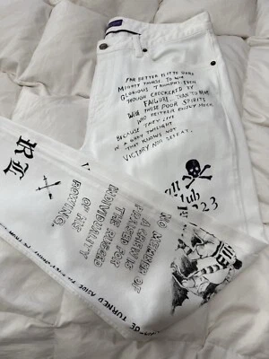 Jean Ralph Lauren Etiqueta Púrpura Calce Ajustado Estampado Graffiti Hombres 34/32 Italia Blanco Foto 1 de 4