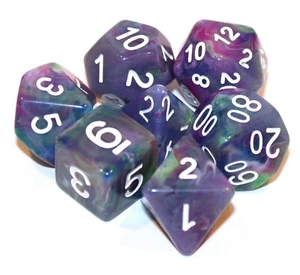 Nuevo juego de 7 dados poliédricos Muse Muse con bolsa de dados de terciopelo púrpura 3 x 4 - Imagen 1 de 2