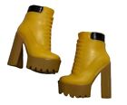Barbie Work Boots Heels Yellow Tan Lace Up Doll Platform Extra Shoes