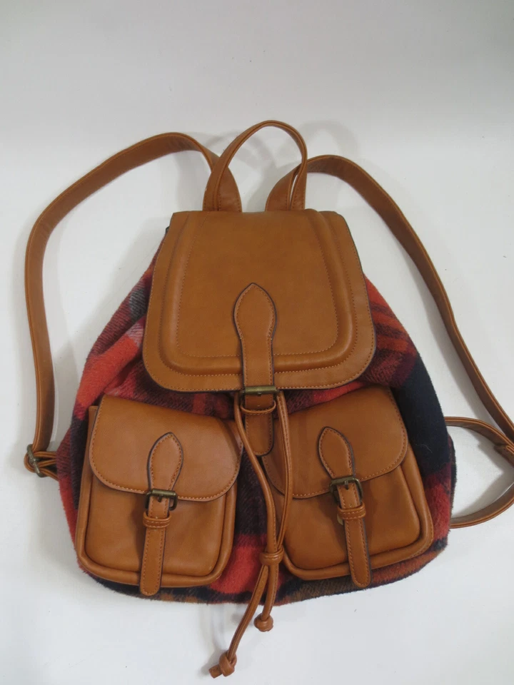  Rucksack C&A Clockhouse Bagpack Karo braun Leder-IMITAT Kunstleder wie NEU /56 - Bild 1 von 4