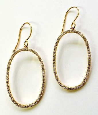 Pendientes colgantes ovalados alargados de plata de ley revestidos de amarillo de 14 quilates QVC Diamonique Foto 1 de 2