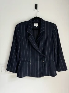 ARMANI COLLEZIONI Vintage 2k Striped Navy Wool Blend Notched Collar Blazer sz 8 - Picture 1 of 9