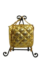 70’s Italian Rosenfeld Embossed Gold Plated Metal Purse Shoulder Bag RARE - Picture 1 of 7