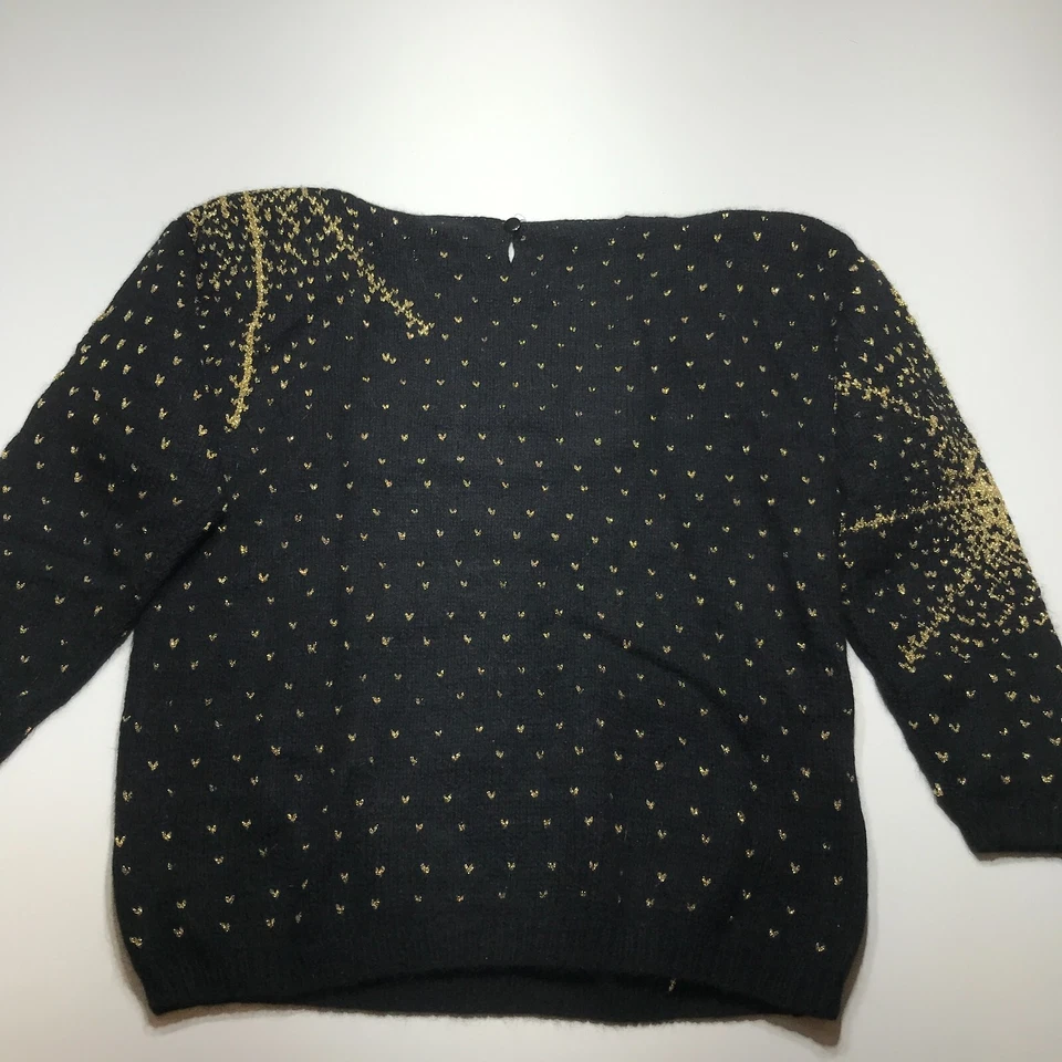 Suéter JH Collectibles Mujer Grande Negro Dorado Corazones Angora Mezcla Lana de Cordero Foto 1 de 4