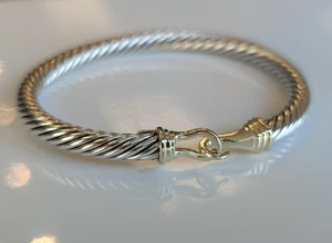 David Yurman Sterling Silver & 14k Yellow Gold Cable Cuff Bracelet - Picture 1 of 9