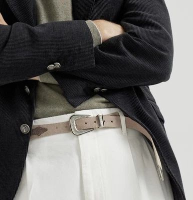 BRUNELLO CUCINELLI Men’s ‘Reversed Calfskin’ Leather Western Belt 85 $1600+ NEW - Imagem 1 de 4