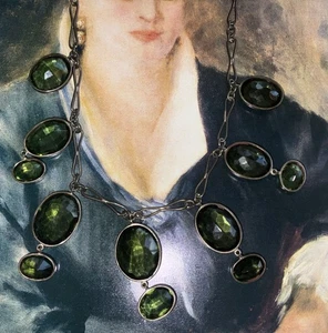 Antique Deco Genuine Green Faceted Garnet .800 Silver Necklace Estate - Picture 1 of 7