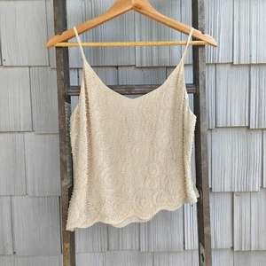 Blusa recortada asimétrica de seda con cuentas Tahari años 90 y2k talla 8 glamurosa salir - Imagen 1 de 9