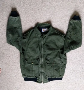 Carhartt Vintage Lined Bomber Flight Jacket Green Duck Canvas Distressed JQ264 - Bild 1 von 16