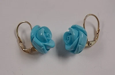 18K SLEEPING BEAUTY TURQUOISE DANGLE DROP EARRINGS (7.46 GRAMS) - Image 1 of 4