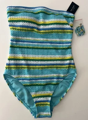 Kate Spade Swim Swimsuit One Piece Striped 'Riviera' Blue Green Women Size S NEW - Image 1 of 4