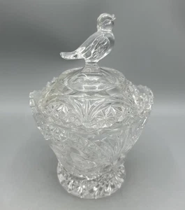 Vintage Hofbauer Byrdes 24% Lead Crystal Lidded Sugar Bowl w/ Bird - Picture 1 of 5