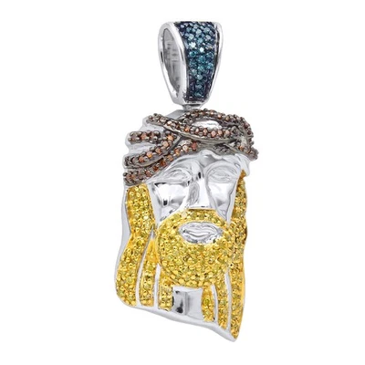 Colgante Mini Jesús Único Para Hombre Oro 10K 1/2 Ct Azul Rojo Amarillo Diamantes Foto 1 de 4