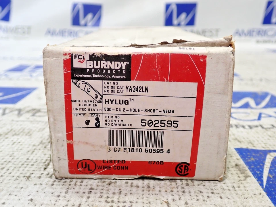 Burndy YA342LN Hylug 500-CU 2 Hole Short Brown Die QTY 8 NEW - Image 1 of 4