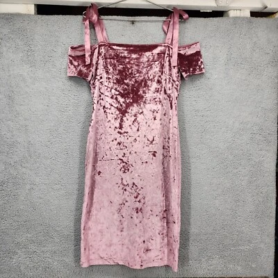 Nicole Miller Size 12 Pink Crushed Velvet Dress Cold Shoulder Tie Strap Dress - Image 1 of 4