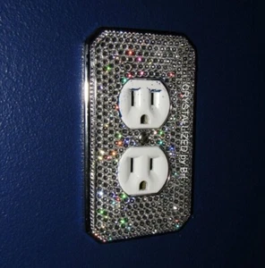 Bling AUSTRIAN CRYSTAL Switch Plate Single Outlet Bedazzled Chrome Crystallized - Picture 1 of 19