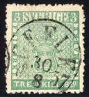 Sweden 1855 3sk Sc# 1 Used Very Fine Thinned Great Circular Date Cancel RARE