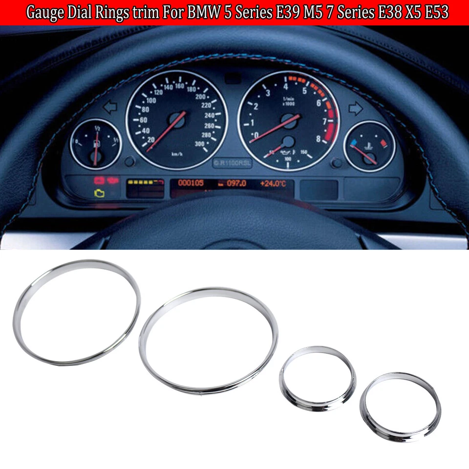 4x Anillos de ajuste de tablero cromados Velocímetro Medidor Panel de panel para BMW E39 E38 E53 Foto 1 de 4