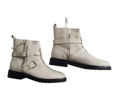 Rebecca Minkoff Ankle Boots Zipper Buckle White Black Size US 7 M EU 37 NIB - Image 1 of 4